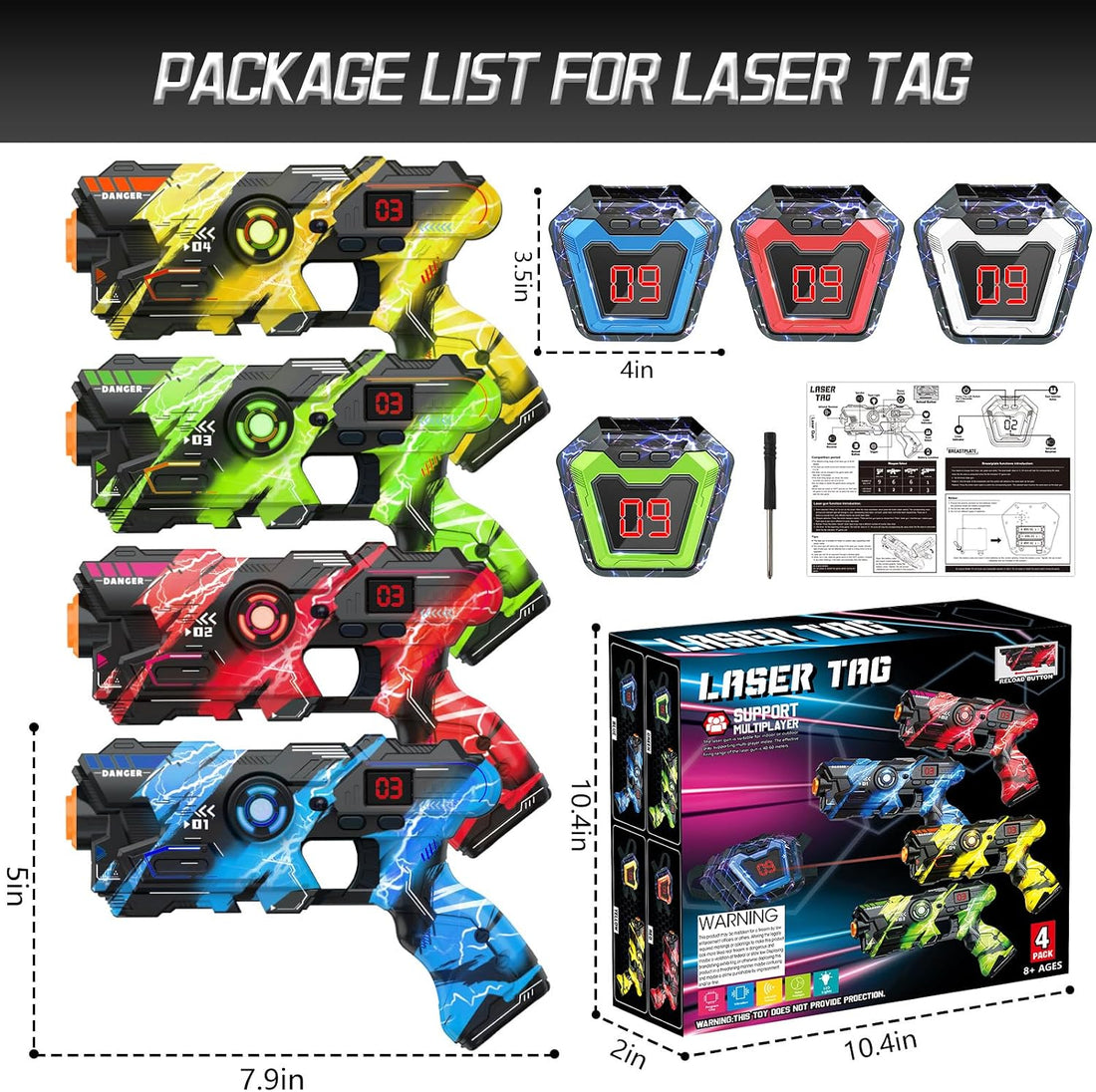 Blasters, vests, screwdriver and instructions